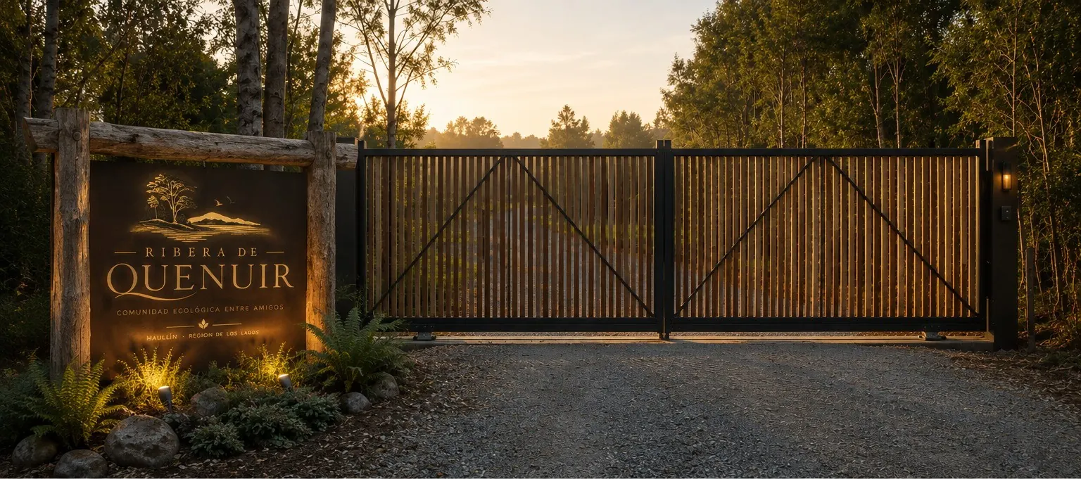 Render del portón de acceso de Ribera de Quenuir